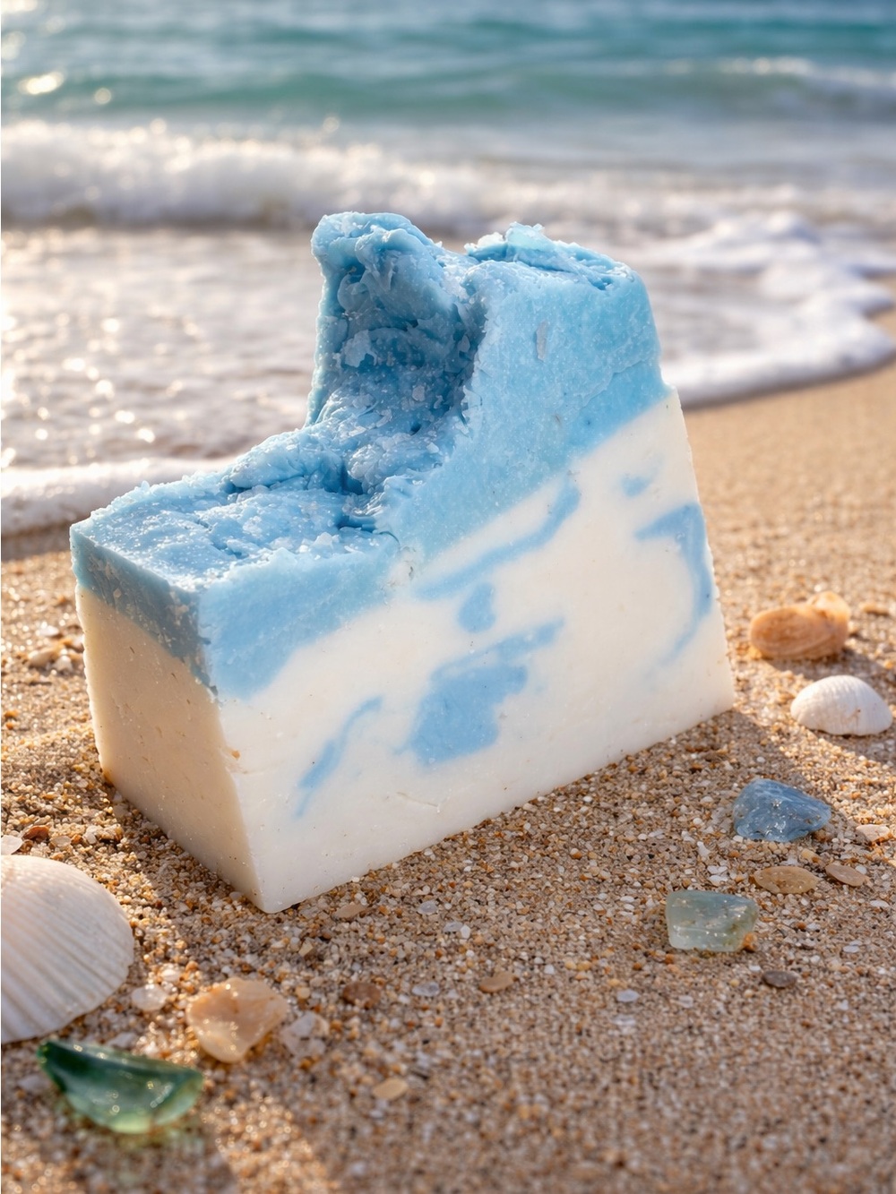 Honey & Sea Handcrafted bath & body Blue and White Swirled Soap Bar